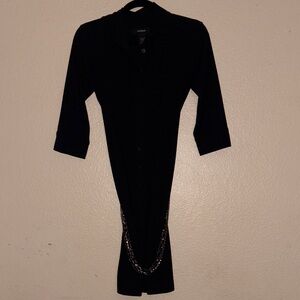 Express Black Long Sleeve Dress with Chain Accent